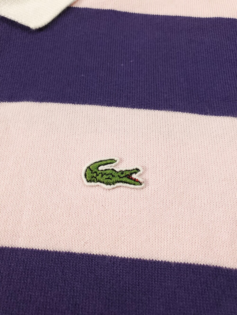 Lacoste Rugby Polo Shirt 2XL Long Sleeve Striped Purple Pink Contrast Collar - Picture 5 of 11